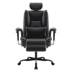 Chaise de bureau ergonomique 200 kg en cuir PU, fauteuil d'ordinateur avec soutien lombaire et dossier haut, chaise de bureau ergonomique avec appui-tête relevable, noir