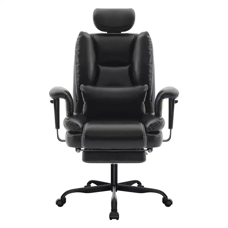 Chaise de bureau ergonomique 200 kg en cuir PU, fauteuil d'ordinateur avec soutien lombaire et dossier haut, chaise de bureau ergonomique avec appui-tête relevable, noir