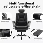 Chaise de bureau ergonomique 200 kg en cuir PU, fauteuil d'ordinateur avec soutien lombaire et dossier haut, chaise de bureau ergonomique avec appui-tête relevable, noir