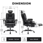 Chaise de bureau ergonomique 200 kg en cuir PU, fauteuil d'ordinateur avec soutien lombaire et dossier haut, chaise de bureau ergonomique avec appui-tête relevable, noir