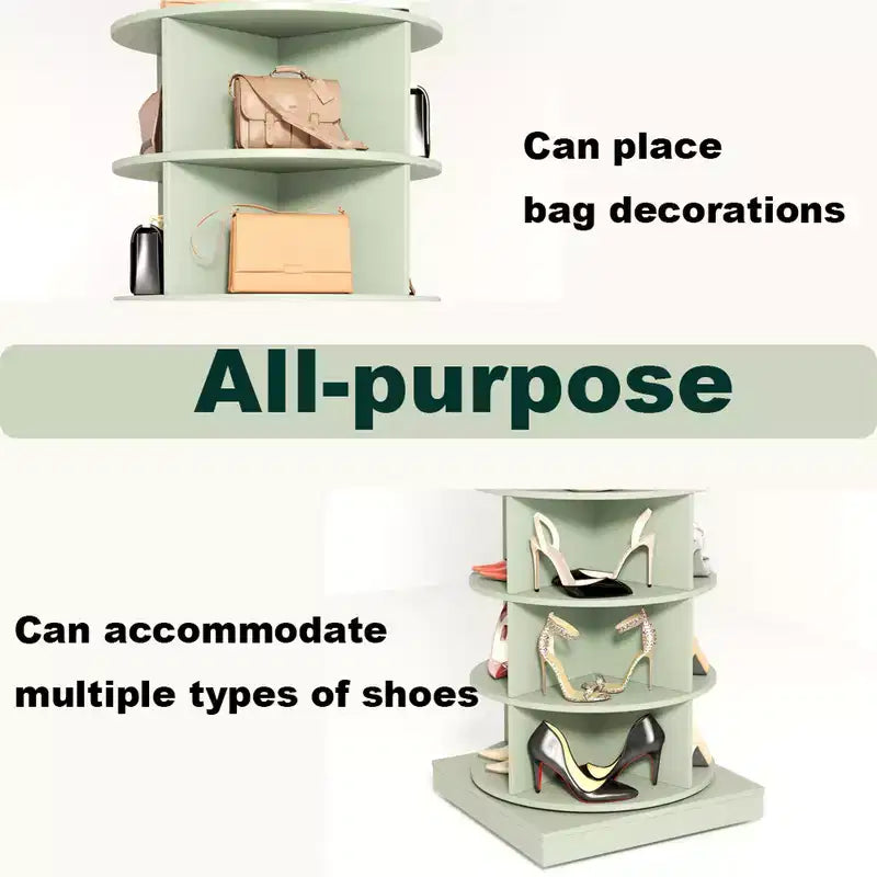 Tour de rangement à chaussures pivotante, Armoire à chaussures rotative à 360°, Tour à chaussures verticale ronde, Organisateur de chaussures et sacs à main rotatif