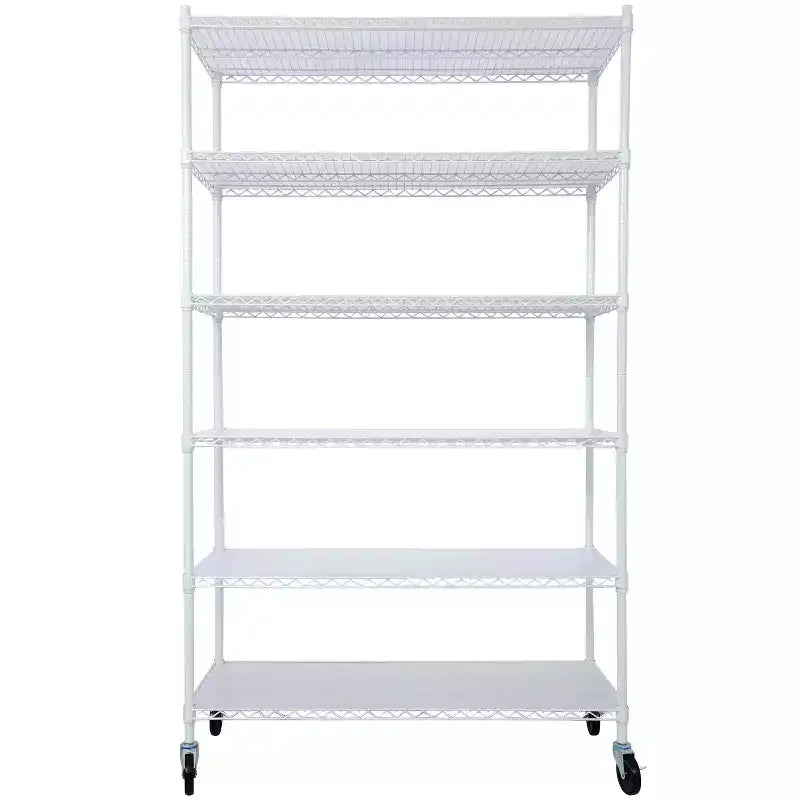 VIYET 6 Tier 6000LBS NSF Metal Wire Shelving, Heavy Duty Adjustable Storage Rack with Wheels & Shelf Liners (White)