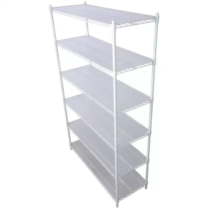 Étagère métallique VIYET à 6 niveaux 6000 lb, homologuée NSF, pour charges lourdes, avec roulettes et tapis d'étagères (Blanc)