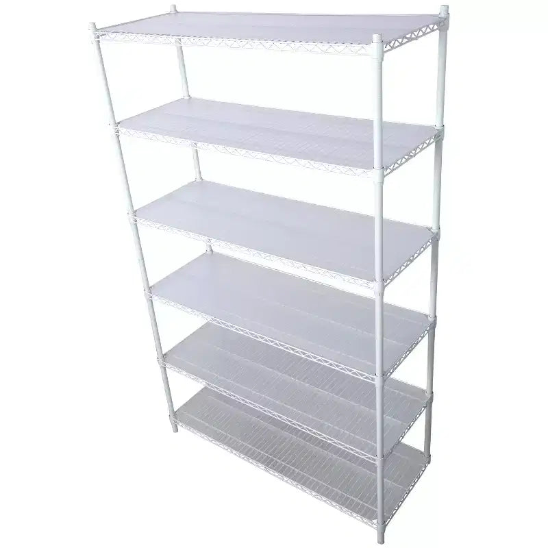 Étagère métallique VIYET à 6 niveaux 6000 lb, homologuée NSF, pour charges lourdes, avec roulettes et tapis d'étagères (Blanc)