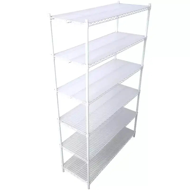 Étagère métallique VIYET à 6 niveaux 6000 lb, homologuée NSF, pour charges lourdes, avec roulettes et tapis d'étagères (Blanc)