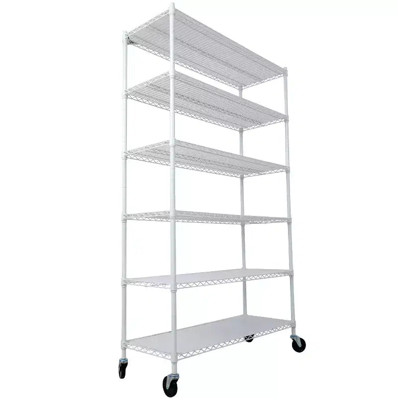 Étagère métallique VIYET à 6 niveaux 6000 lb, homologuée NSF, pour charges lourdes, avec roulettes et tapis d'étagères (Blanc)