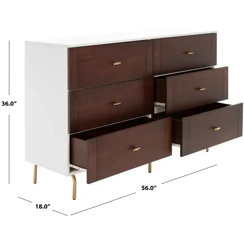 Commode 6 tiroirs Genevieve - DRS5002 - Noyer/Blanc - Safavieh