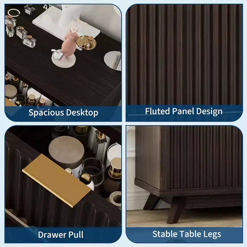Commode à 7 tiroirs cannelée pour chambre à coucher, commode moderne de 137 cm de large, design profilé incurvé, meuble de rangement en bois pour salon, couloir