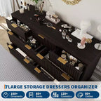 Commode à 7 tiroirs cannelée pour chambre à coucher, commode moderne de 137 cm de large, design profilé incurvé, meuble de rangement en bois pour salon, couloir