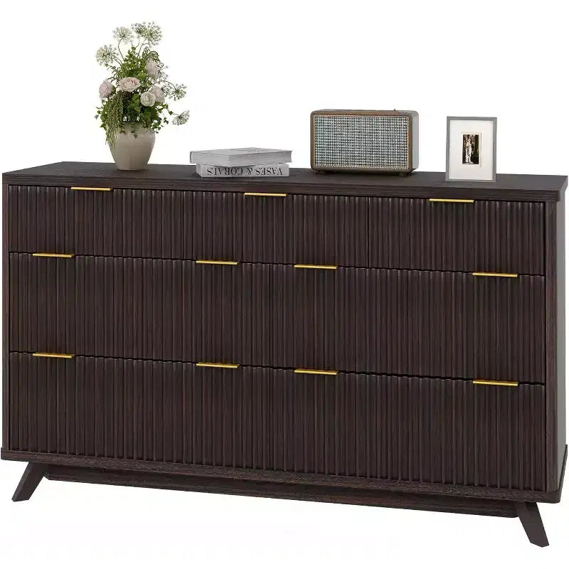 Commode à 7 tiroirs cannelée pour chambre à coucher, commode moderne de 137 cm de large, design profilé incurvé, meuble de rangement en bois pour salon, couloir