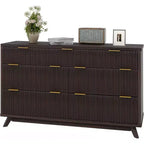 Commode à 7 tiroirs cannelée pour chambre à coucher, commode moderne de 137 cm de large, design profilé incurvé, meuble de rangement en bois pour salon, couloir