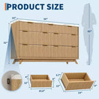 Commode à 7 tiroirs cannelée pour chambre à coucher, commode moderne de 137 cm de large, design profilé incurvé, meuble de rangement en bois pour salon, couloir