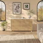 Commode à 7 tiroirs cannelée pour chambre à coucher, commode moderne de 137 cm de large, design profilé incurvé, meuble de rangement en bois pour salon, couloir