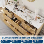 Commode à 7 tiroirs cannelée pour chambre à coucher, commode moderne de 137 cm de large, design profilé incurvé, meuble de rangement en bois pour salon, couloir