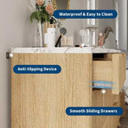 Commode à 7 tiroirs cannelée pour chambre à coucher, commode moderne de 137 cm de large, design profilé incurvé, meuble de rangement en bois pour salon, couloir