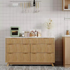 Commode à 7 tiroirs cannelée pour chambre à coucher, commode moderne de 137 cm de large, design profilé incurvé, meuble de rangement en bois pour salon, couloir