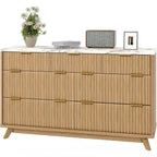 Commode à 7 tiroirs cannelée pour chambre à coucher, commode moderne de 137 cm de large, design profilé incurvé, meuble de rangement en bois pour salon, couloir
