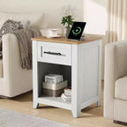 2 Tables de chevet de ferme avec station de charge, 2 tiroirs et étagère ouverte, ports USB/Type-C/prises CA, table d'appoint pour chambre à coucher, salon