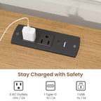 2 Tables de chevet de ferme avec station de charge, 2 tiroirs et étagère ouverte, ports USB/Type-C/prises CA, table d'appoint pour chambre à coucher, salon