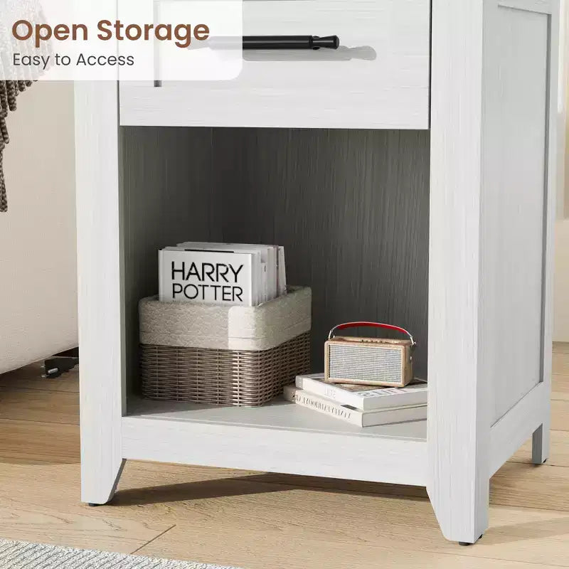 2 Tables de chevet de ferme avec station de charge, 2 tiroirs et étagère ouverte, ports USB/Type-C/prises CA, table d'appoint pour chambre à coucher, salon