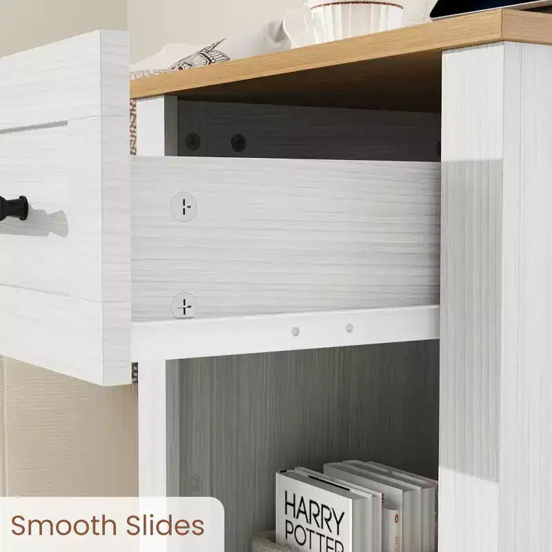 2 Tables de chevet de ferme avec station de charge, 2 tiroirs et étagère ouverte, ports USB/Type-C/prises CA, table d'appoint pour chambre à coucher, salon