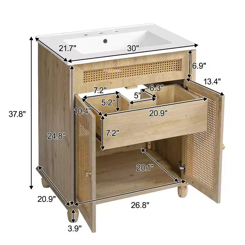 Table basse ronde de rangement rainurée JVNOXK de 31,8 pouces, en bois de pin massif, portes coulissantes, compartiments intérieurs spacieux, durable, finition noyer
