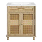 Table basse ronde de rangement rainurée JVNOXK de 31,8 pouces, en bois de pin massif, portes coulissantes, compartiments intérieurs spacieux, durable, finition noyer
