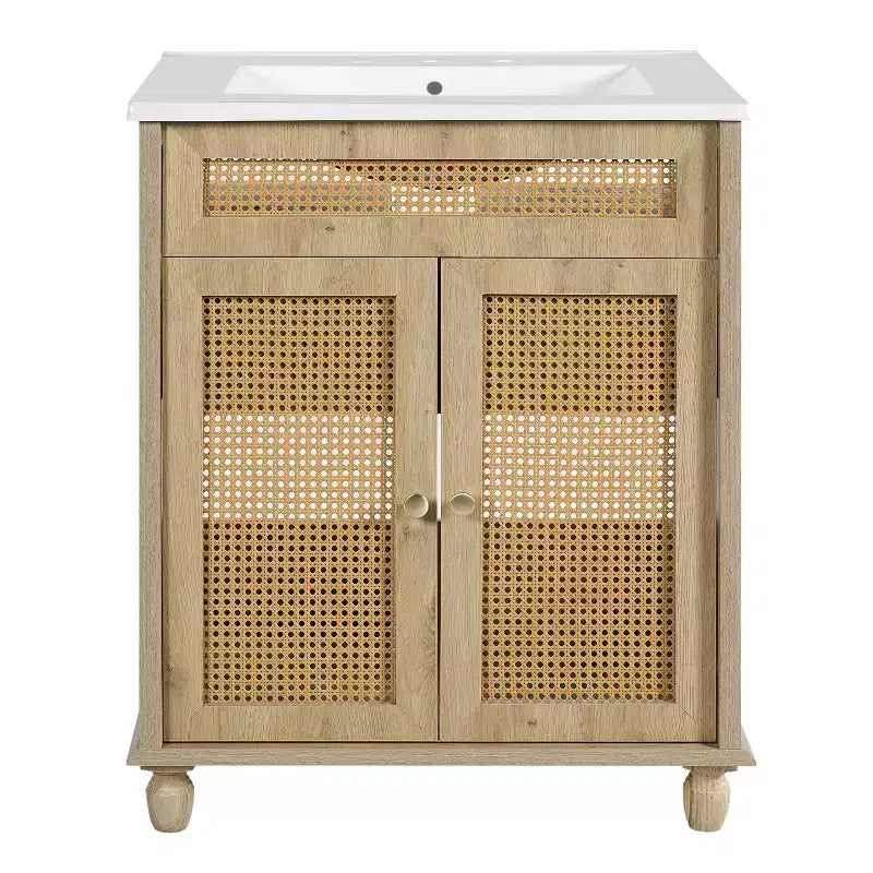 Table basse ronde de rangement rainurée JVNOXK de 31,8 pouces, en bois de pin massif, portes coulissantes, compartiments intérieurs spacieux, durable, finition noyer