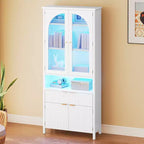72inch Tall Bookcases with LED Light& Drawers 6 Tier Wooden Storage Bookshelf with Door Display Cabinet