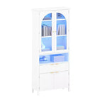 Bibliothèque de 72 pouces de haut avec lumières LED et tiroirs, étagère de rangement en bois à 6 niveaux avec portes, vitrine d'exposition