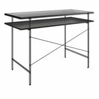 TUYOHW 43.3 Bureau informatique, bureau en bois d'ingénierie laminé avec étagère ouverte, plateau en verre cannelé, bureau d'écriture pour bureau à domicile, petits espaces, noir