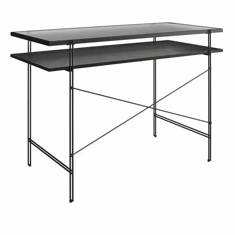 TUYOHW 43.3 Bureau informatique, bureau en bois d'ingénierie laminé avec étagère ouverte, plateau en verre cannelé, bureau d'écriture pour bureau à domicile, petits espaces, noir