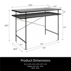 TUYOHW 43.3 Bureau informatique, bureau en bois d'ingénierie laminé avec étagère ouverte, plateau en verre cannelé, bureau d'écriture pour bureau à domicile, petits espaces, noir