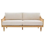 Canapé causeuse du milieu du siècle avec revêtement doux, accoudoirs en rotin et pieds en bois, canapé 2 places pour salon, chambre ou appartement - Panipeachy