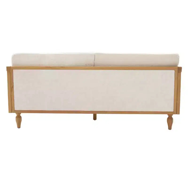 Canapé causeuse du milieu du siècle avec revêtement doux, accoudoirs en rotin et pieds en bois, canapé 2 places pour salon, chambre ou appartement - Panipeachy