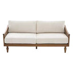 Canapé causeuse du milieu du siècle avec revêtement doux, accoudoirs en rotin et pieds en bois, canapé 2 places pour salon, chambre ou appartement - Panipeachy