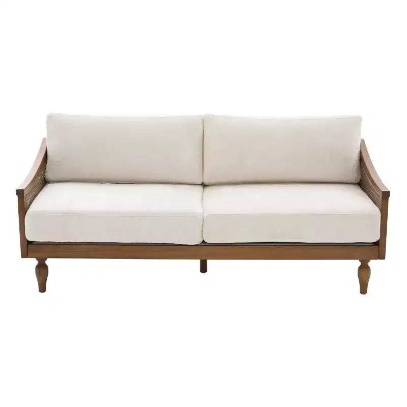 Canapé causeuse du milieu du siècle avec revêtement doux, accoudoirs en rotin et pieds en bois, canapé 2 places pour salon, chambre ou appartement - Panipeachy