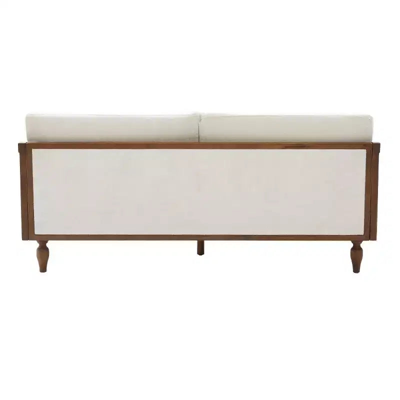 Canapé causeuse du milieu du siècle avec revêtement doux, accoudoirs en rotin et pieds en bois, canapé 2 places pour salon, chambre ou appartement - Panipeachy
