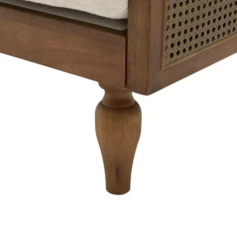 Canapé causeuse du milieu du siècle avec revêtement doux, accoudoirs en rotin et pieds en bois, canapé 2 places pour salon, chambre ou appartement - Panipeachy