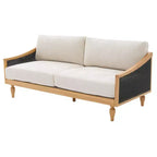 Canapé causeuse du milieu du siècle avec revêtement doux, accoudoirs en rotin et pieds en bois, canapé 2 places pour salon, chambre ou appartement - Panipeachy