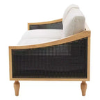 Canapé causeuse du milieu du siècle avec revêtement doux, accoudoirs en rotin et pieds en bois, canapé 2 places pour salon, chambre ou appartement - Panipeachy