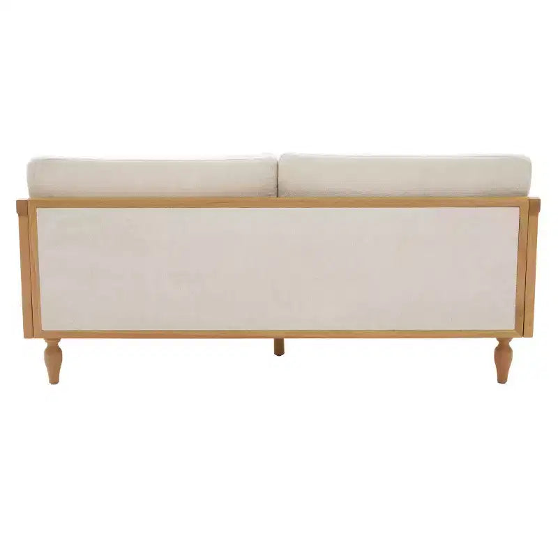 Canapé causeuse du milieu du siècle avec revêtement doux, accoudoirs en rotin et pieds en bois, canapé 2 places pour salon, chambre ou appartement - Panipeachy