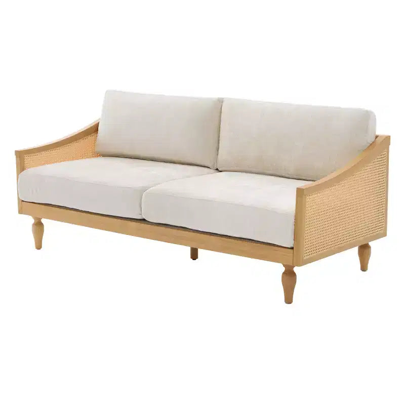 Canapé causeuse du milieu du siècle avec revêtement doux, accoudoirs en rotin et pieds en bois, canapé 2 places pour salon, chambre ou appartement - Panipeachy