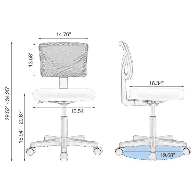 Chaise de bureau sans accoudoirs en maille à dossier bas TUYOHW, chaise d'ordinateur avec soutien lombaire, chaise de bureau pour l'étude, le bureau, la salle de lecture