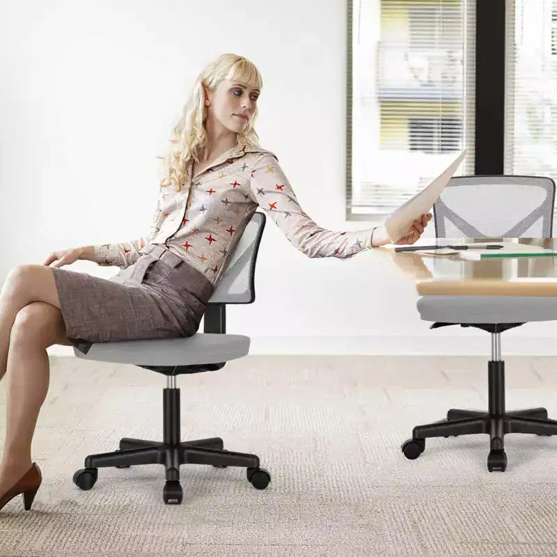 Chaise de bureau sans accoudoirs en maille à dossier bas TUYOHW, chaise d'ordinateur avec soutien lombaire, chaise de bureau pour l'étude, le bureau, la salle de lecture
