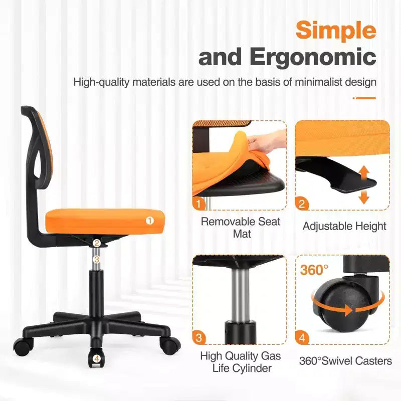 Chaise de bureau sans accoudoirs en maille à dossier bas TUYOHW, chaise d'ordinateur avec soutien lombaire, chaise de bureau pour l'étude, le bureau, la salle de lecture
