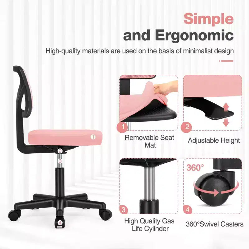 Chaise de bureau sans accoudoirs en maille à dossier bas TUYOHW, chaise d'ordinateur avec soutien lombaire, chaise de bureau pour l'étude, le bureau, la salle de lecture