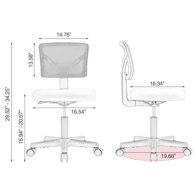 Chaise de bureau sans accoudoirs en maille à dossier bas TUYOHW, chaise d'ordinateur avec soutien lombaire, chaise de bureau pour l'étude, le bureau, la salle de lecture