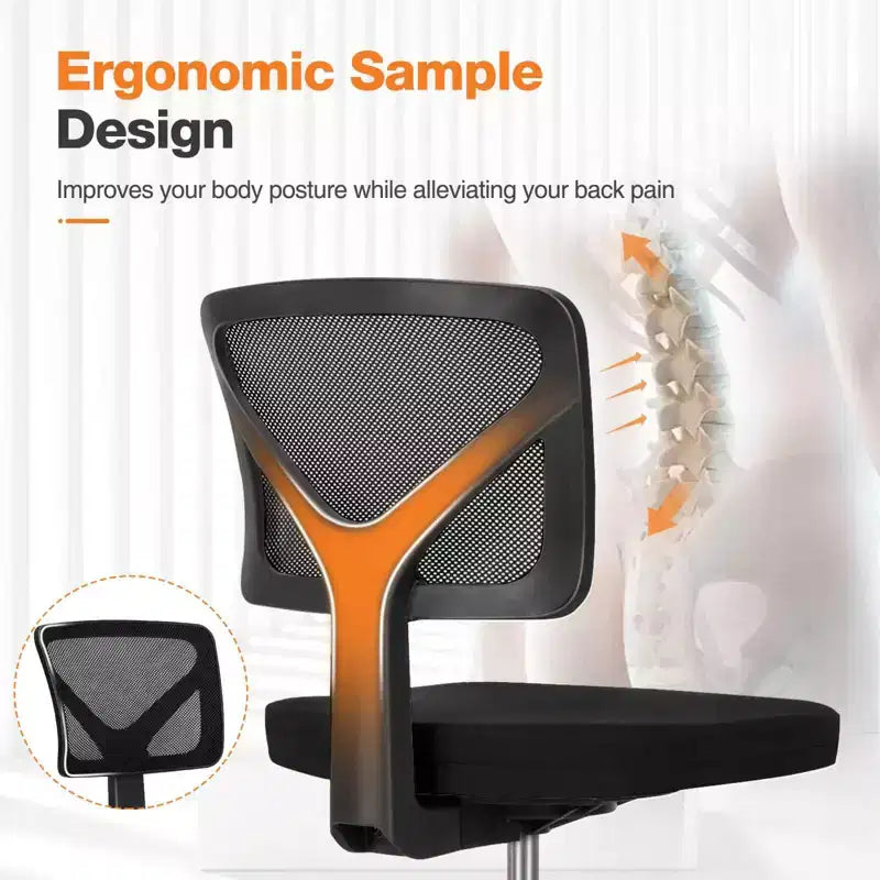 Chaise de bureau sans accoudoirs en maille à dossier bas TUYOHW, chaise d'ordinateur avec soutien lombaire, chaise de bureau pour l'étude, le bureau, la salle de lecture