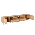 JVNOXK Meuble TV 90 pouces en rotin, style ferme moderne avec pieds en bois massif, adapté au centre de divertissement du salon, meuble multimédia, bois